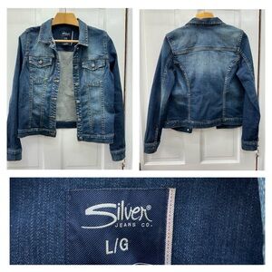 NWOT Silver button up denim jean jacket women's large